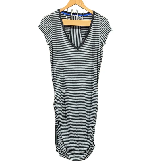 Athleta Black and Gray Striped Jersey Knit Tee Dress Size Medium